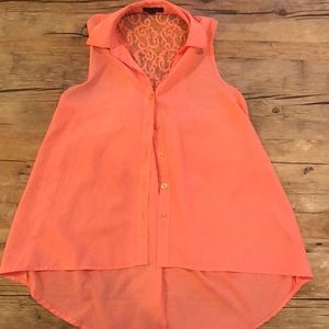 Sheer button down, lace razor back